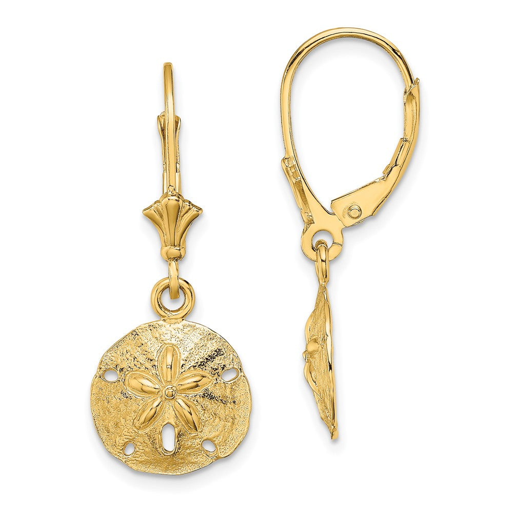 14K Yellow Gold Polished Sand Dollar Leverback Earrings