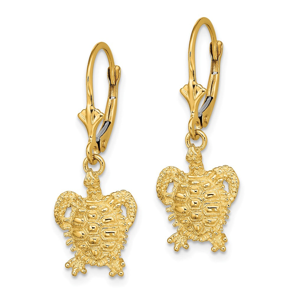 14K Yellow Gold Turtle Leverback Earrings