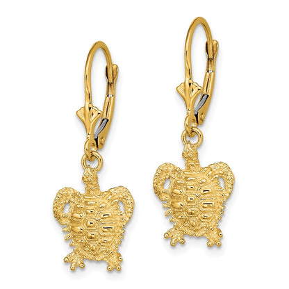 14K Yellow Gold Turtle Leverback Earrings
