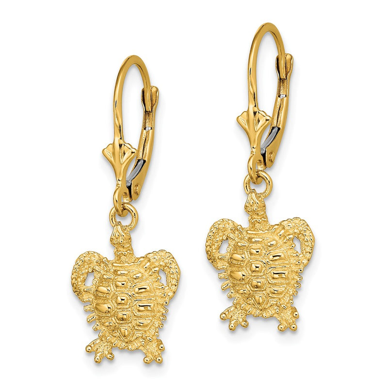 14K Yellow Gold Turtle Leverback Earrings
