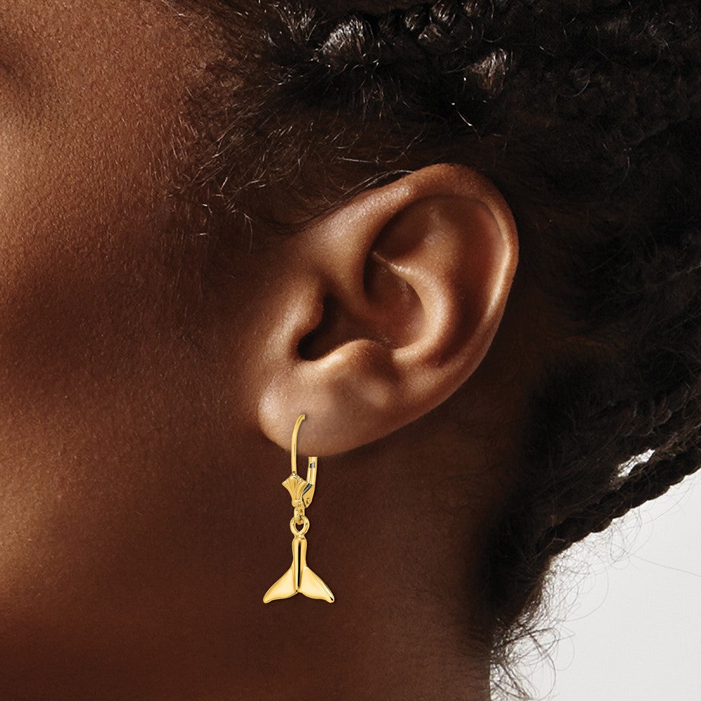 14K Yellow Gold Small Whale Tail Leverback Earrings