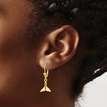 14K Yellow Gold Small Whale Tail Leverback Earrings
