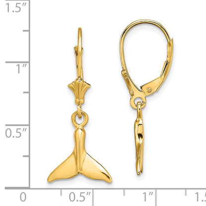 14K Yellow Gold Small Whale Tail Leverback Earrings