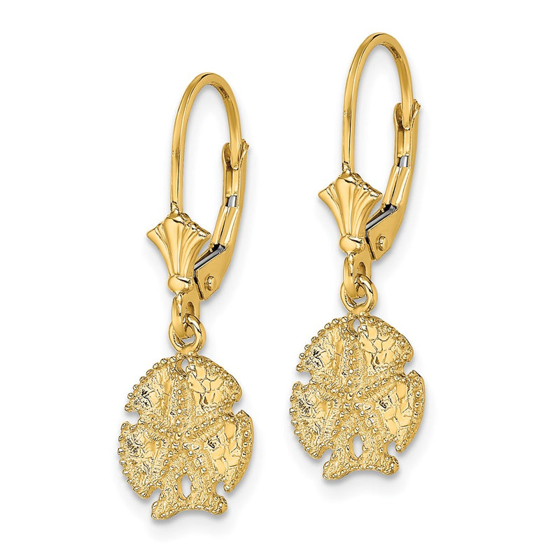 14K Yellow Gold Sand Dollar W/Star Leverback Earrings