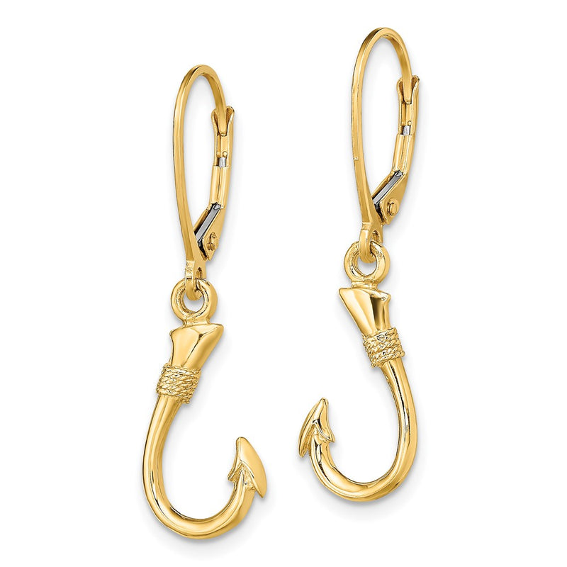 14K Yellow Gold 3-D Fish Hook Leverback Earrings