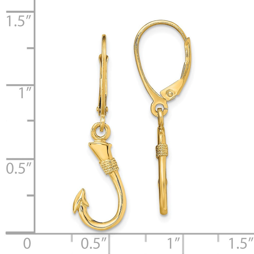 14K Yellow Gold 3-D Fish Hook Leverback Earrings