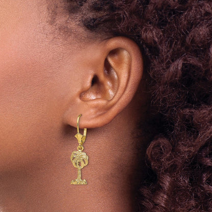 14K Yellow Gold Palm Tree Leverback Earrings