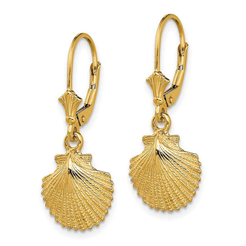 14K Yellow Gold 2-D And Textured Scallop Shell Leverback Earrings