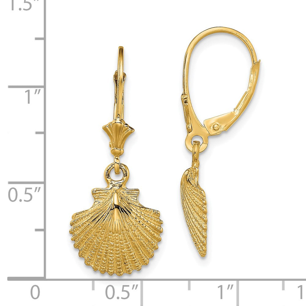 14K Yellow Gold 2-D And Textured Scallop Shell Leverback Earrings