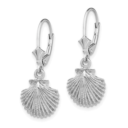 14K White Gold And Textured Scallop Shell Leverback Earrings