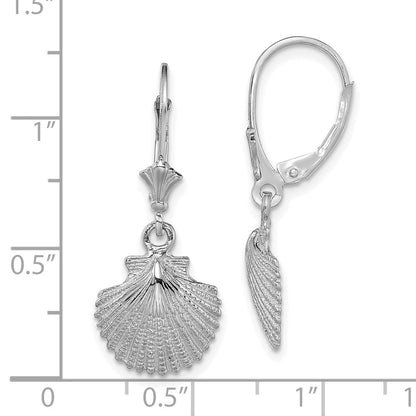 14K White Gold And Textured Scallop Shell Leverback Earrings