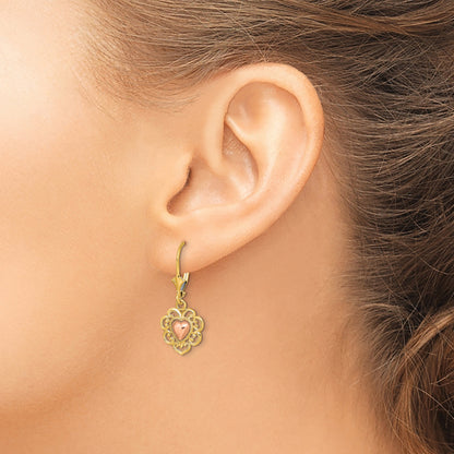 14K Two-Tone Polished Heart Leverback Earrings