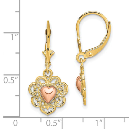 14K Two-Tone Polished Heart Leverback Earrings