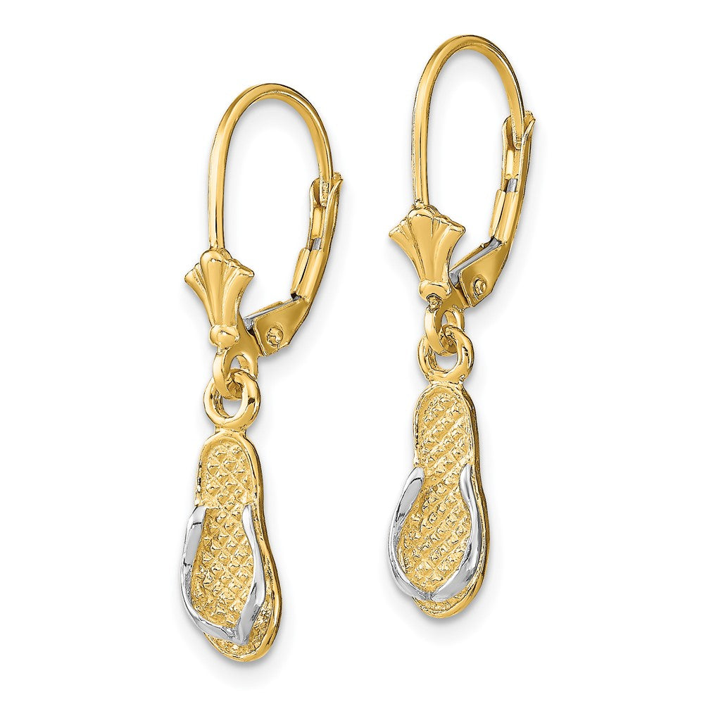 14K Yellow & Rhodium And Flip Flop Leverback Earrings