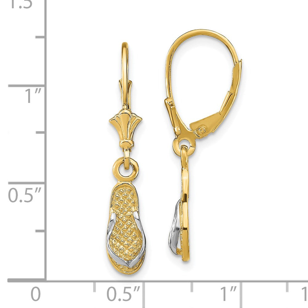 14K Yellow & Rhodium And Flip Flop Leverback Earrings