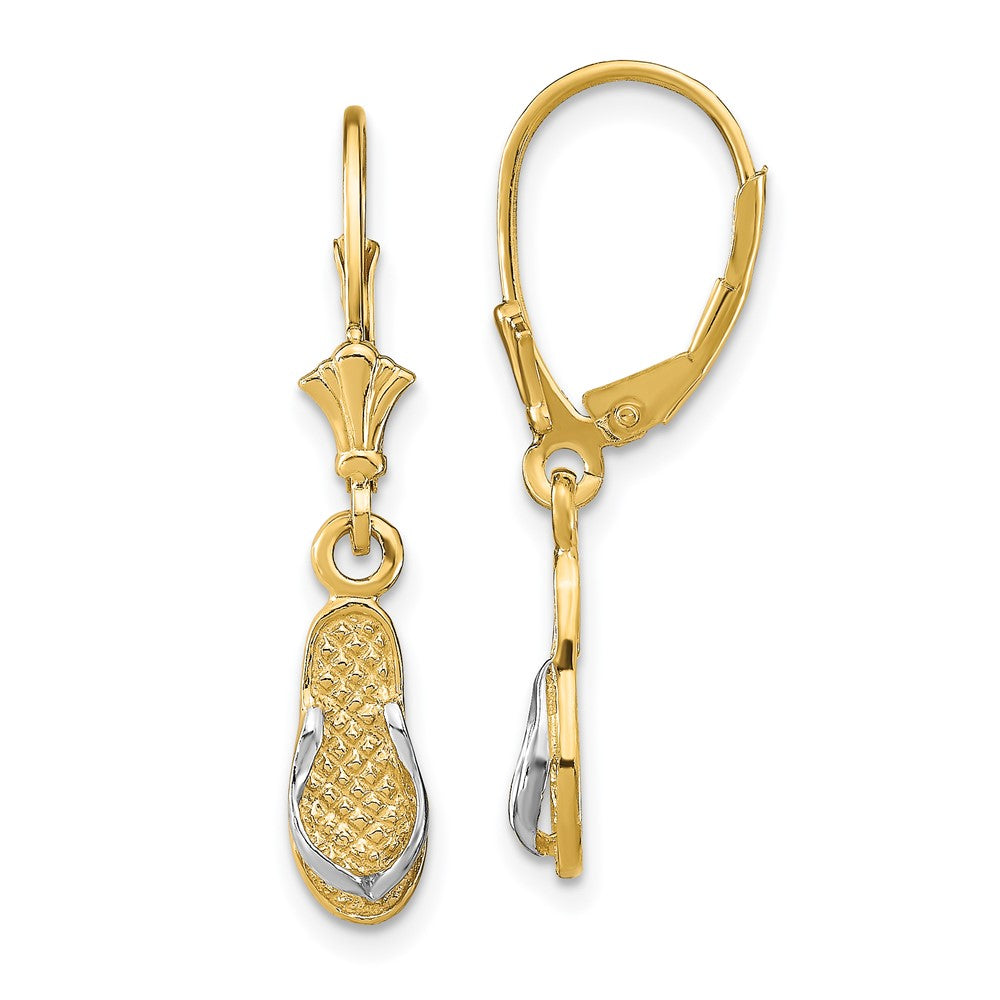 14K Yellow & Rhodium And Flip Flop Leverback Earrings