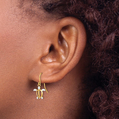 14K Yellow & Rhodium W/ Sea Turtle Dangle Earrings