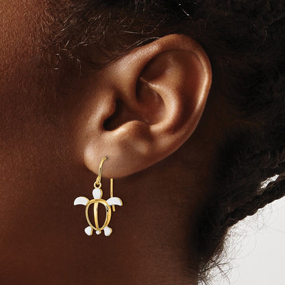 14K Yellow & Rhodium W/ Sea Turtle Dangle Earrings