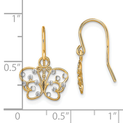 14K Yellow & Rhodium W/ D/C Butterfly Wire Earrings