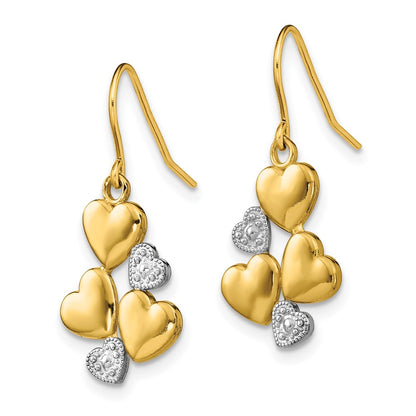 14K Yellow & Rhodium W/Rhodium Polished Hearts Shepherd Hook Earrings