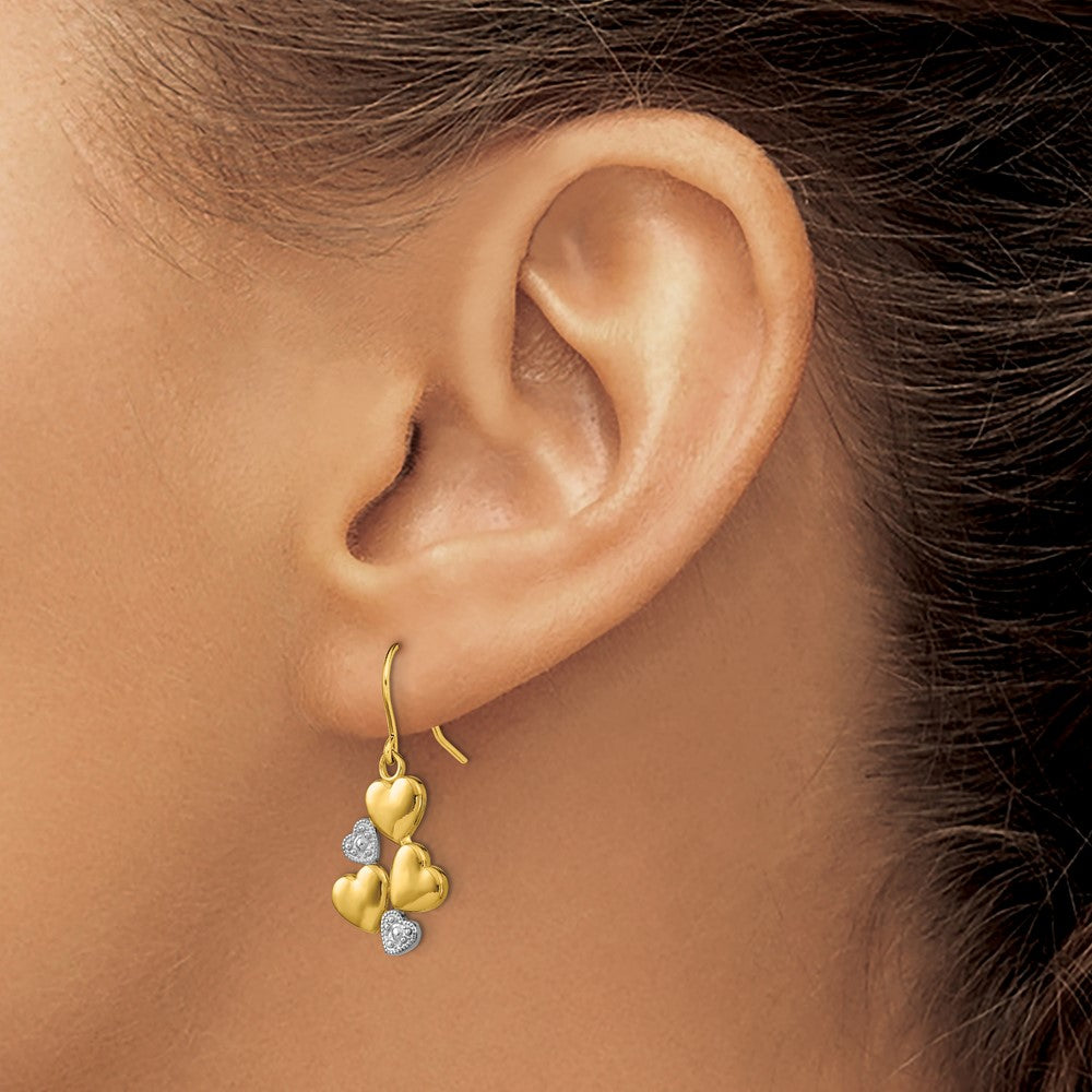 14K Yellow & Rhodium W/Rhodium Polished Hearts Shepherd Hook Earrings