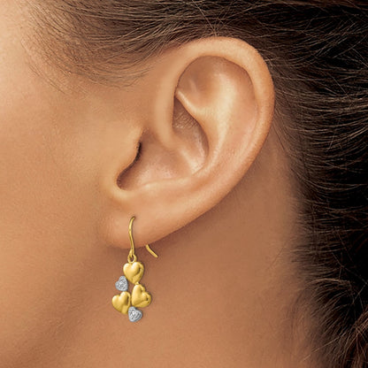 14K Yellow & Rhodium W/Rhodium Polished Hearts Shepherd Hook Earrings