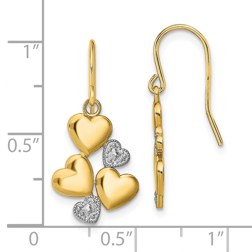 14K Yellow & Rhodium W/Rhodium Polished Hearts Shepherd Hook Earrings