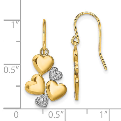 14K Yellow & Rhodium W/Rhodium Polished Hearts Shepherd Hook Earrings