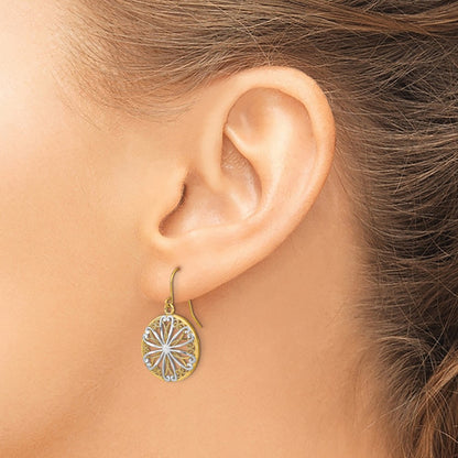 14K Yellow & Rhodium W/Rhodium Filigree Medallion Dangle Earrings