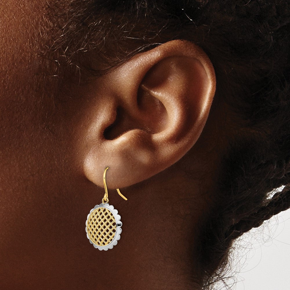 14K Yellow & Rhodium W/Rhodium Fancy Dangle Wire Earrings