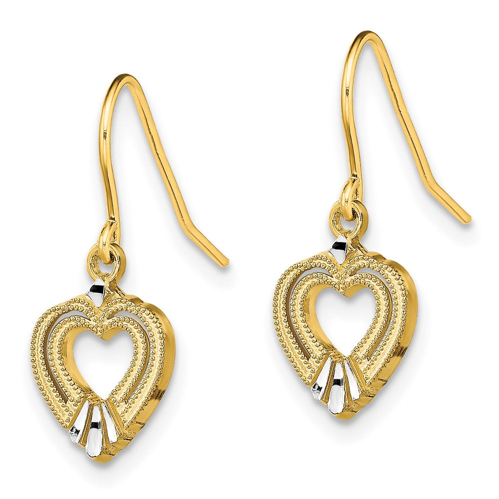 14K Yellow & Rhodium W/White Polished Heart Shepherd Hook Earrings