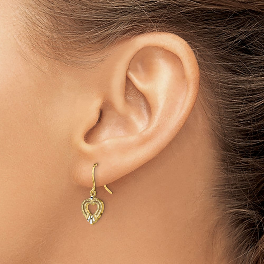 14K Yellow & Rhodium W/White Polished Heart Shepherd Hook Earrings