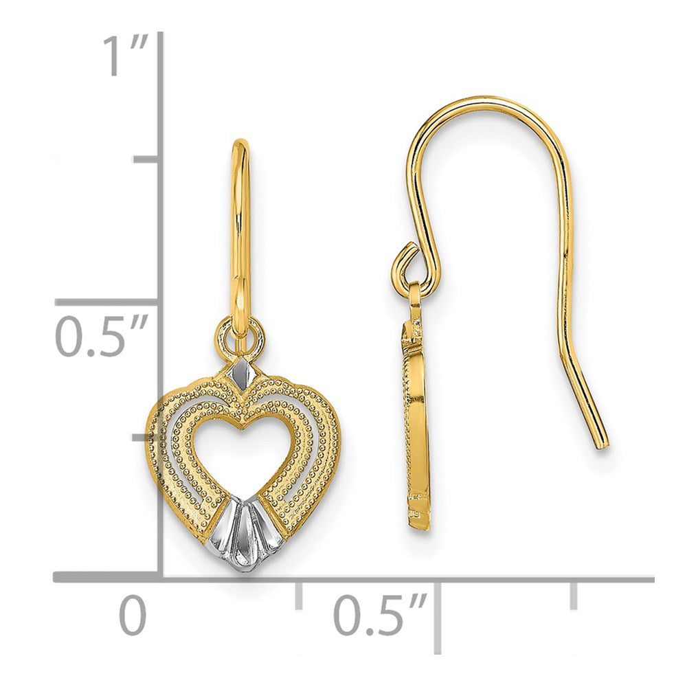 14K Yellow & Rhodium W/White Polished Heart Shepherd Hook Earrings