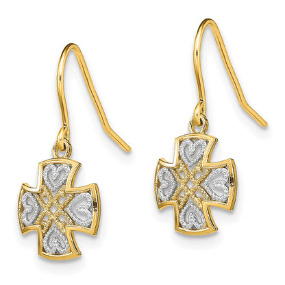 14K Yellow & Rhodium And Fancy Dangle Wire Earrings