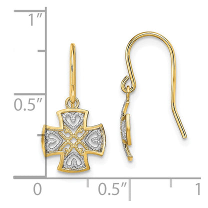 14K Yellow & Rhodium And Fancy Dangle Wire Earrings