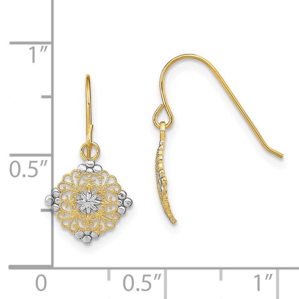 14K Yellow & Rhodium W/Rhodium D/C Center Mini Filigree Medallion Earrings