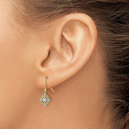 14K Yellow & Rhodium W/Rhodium Fancy Filigree Dangle Wire Earrings