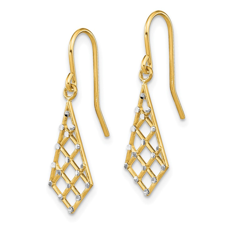14K Yellow & Rhodium Gold W/Rhodium Accent Diamond-Cut Small Criss-Cross Wire Ear