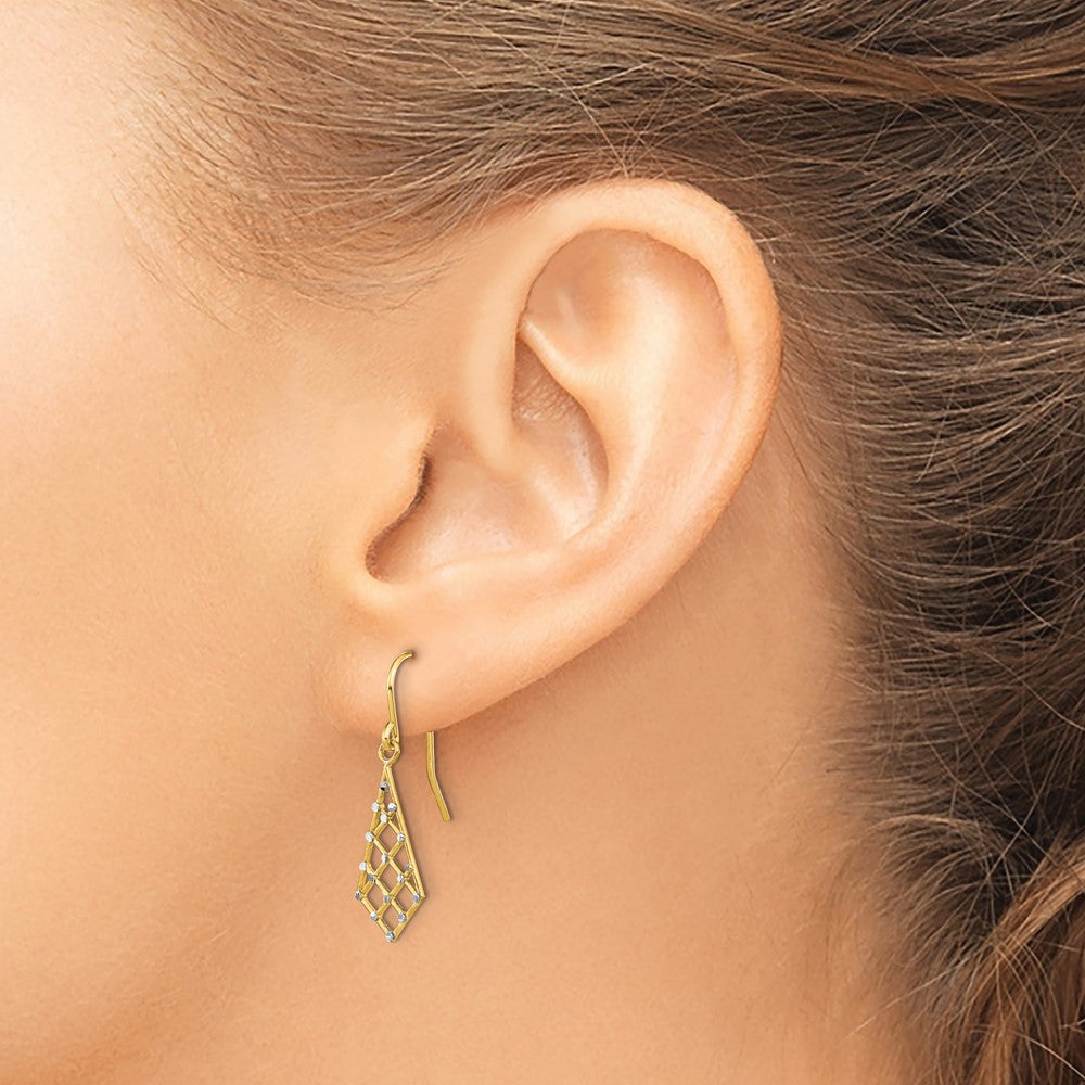 14K Yellow & Rhodium Gold W/Rhodium Accent Diamond-Cut Small Criss-Cross Wire Ear
