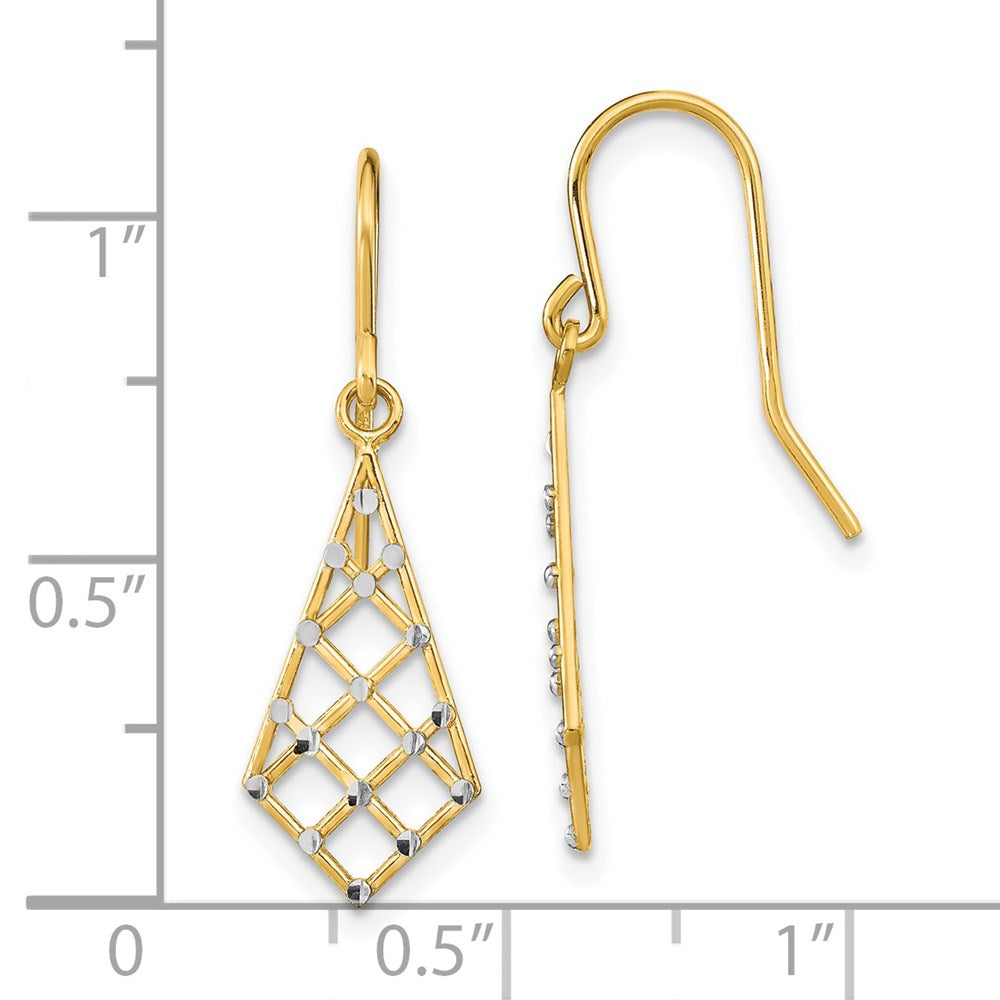 14K Yellow & Rhodium Gold W/Rhodium Accent Diamond-Cut Small Criss-Cross Wire Ear