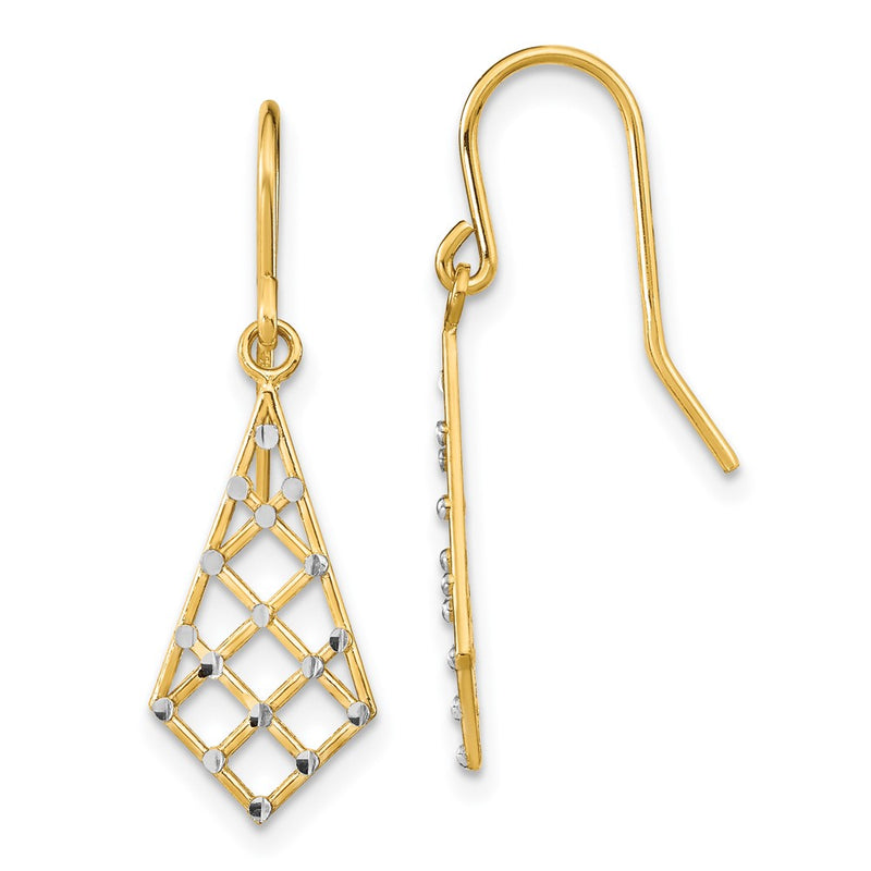 14K Yellow & Rhodium Gold W/Rhodium Accent Diamond-Cut Small Criss-Cross Wire Ear