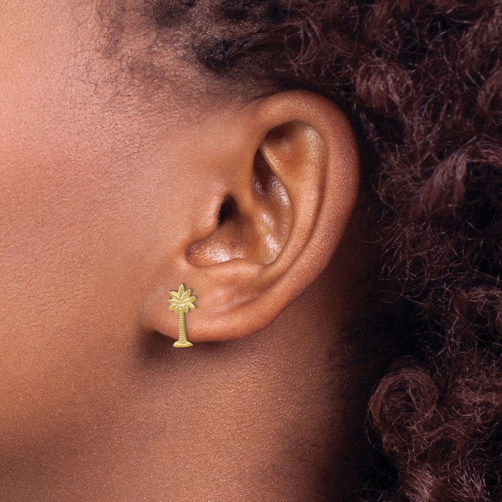 14K Yellow Gold Palm Tree Post Earrings