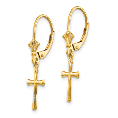 14K Yellow Gold Polished Cross Leverback Earrings