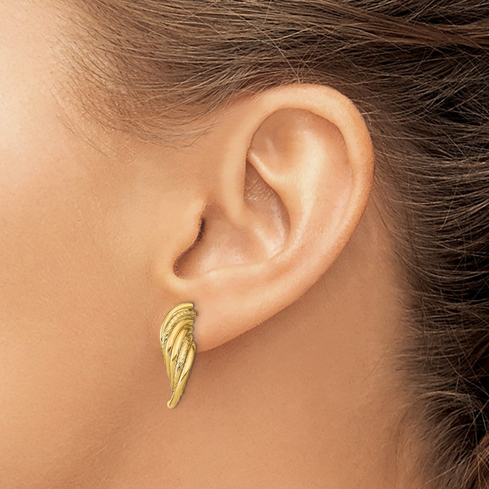 14K Yellow Gold Fancy Polished Diamond-Cut Twisted Post Dangle Earrings