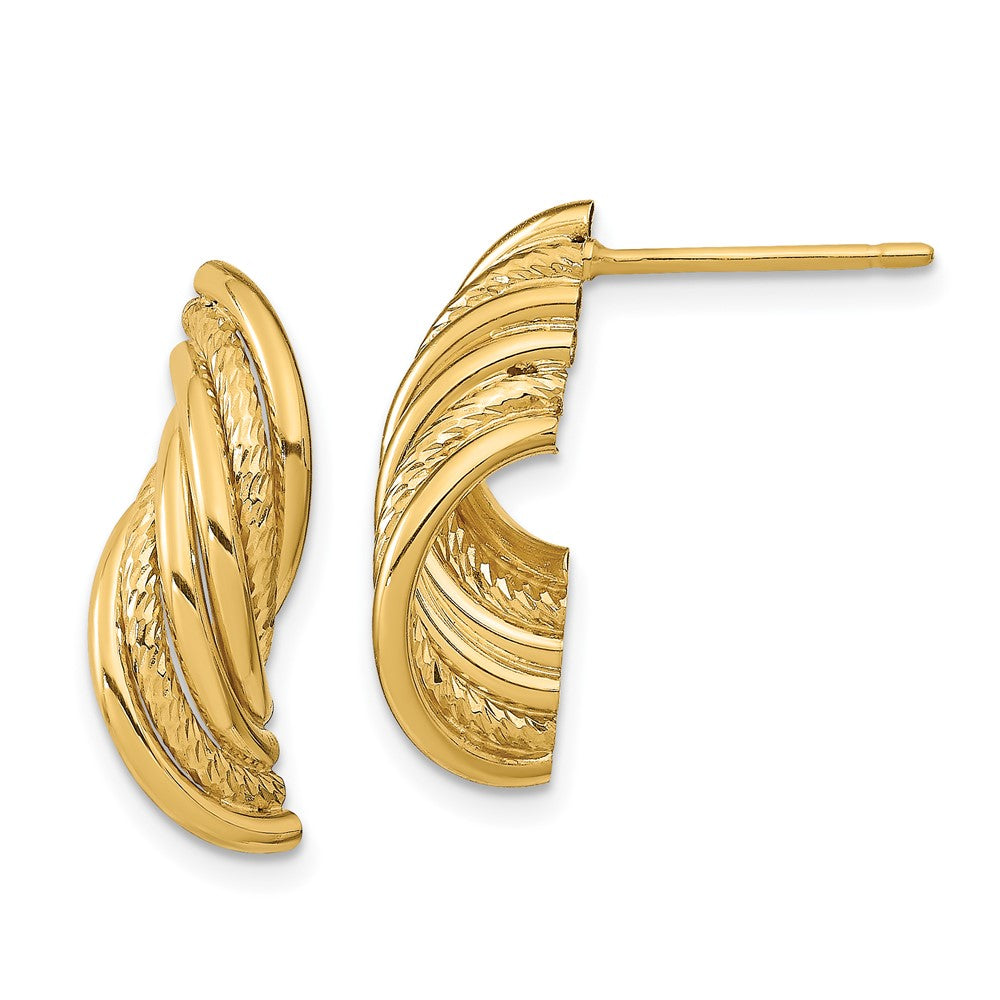 14K Yellow Gold Fancy Polished Diamond-Cut Twisted Post Dangle Earrings