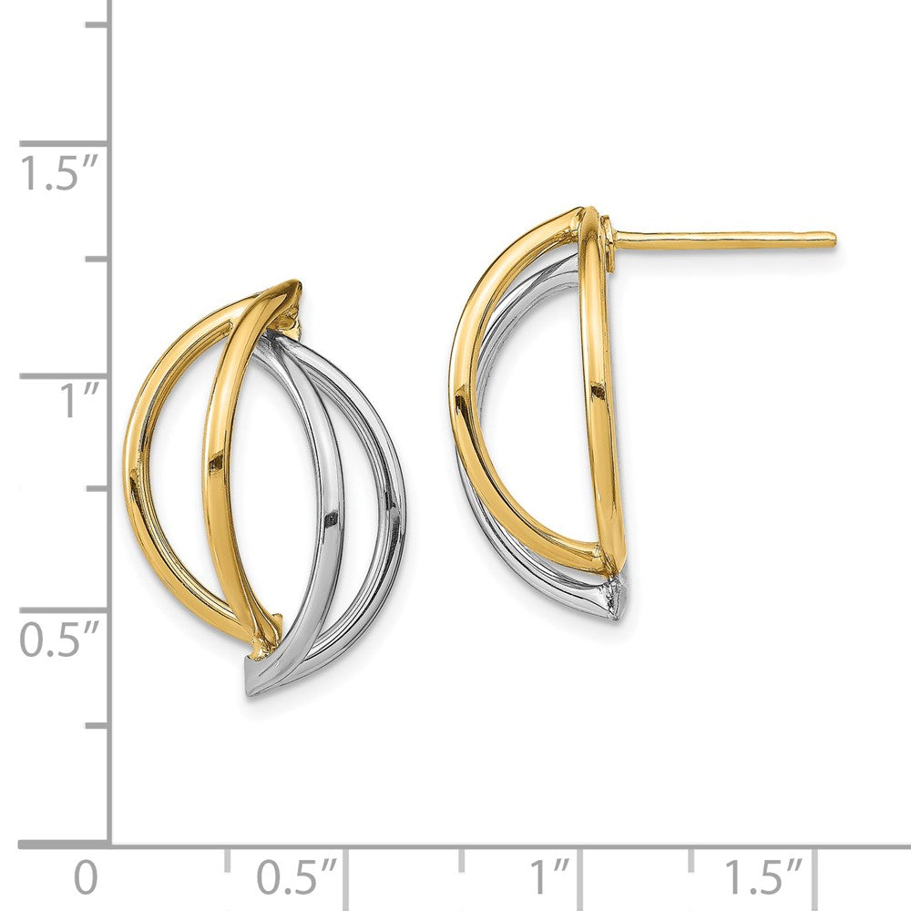 14K Yellow & Rhodium W/ White Double Half Circle Wire Post Earrings