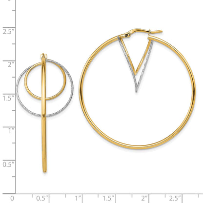 14K Yellow & Rhodium W/ White Diamond-Cut Twisted Circles Inside Hoop Earrings