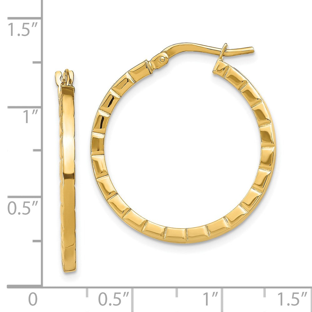 14K Yellow Gold Large Striped Edge Hoop Earrings