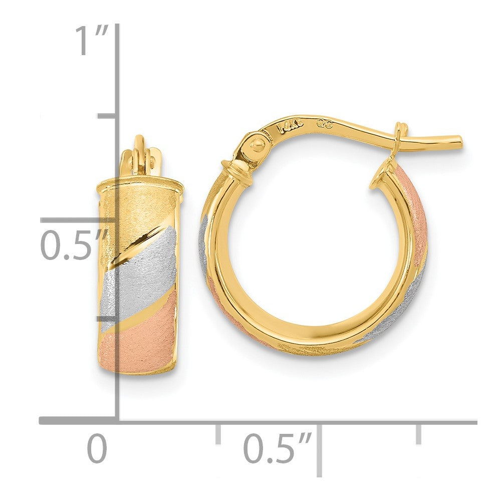 14K Yellow & Rhodium W/White And Rose Polished Satin Hoop Earrings