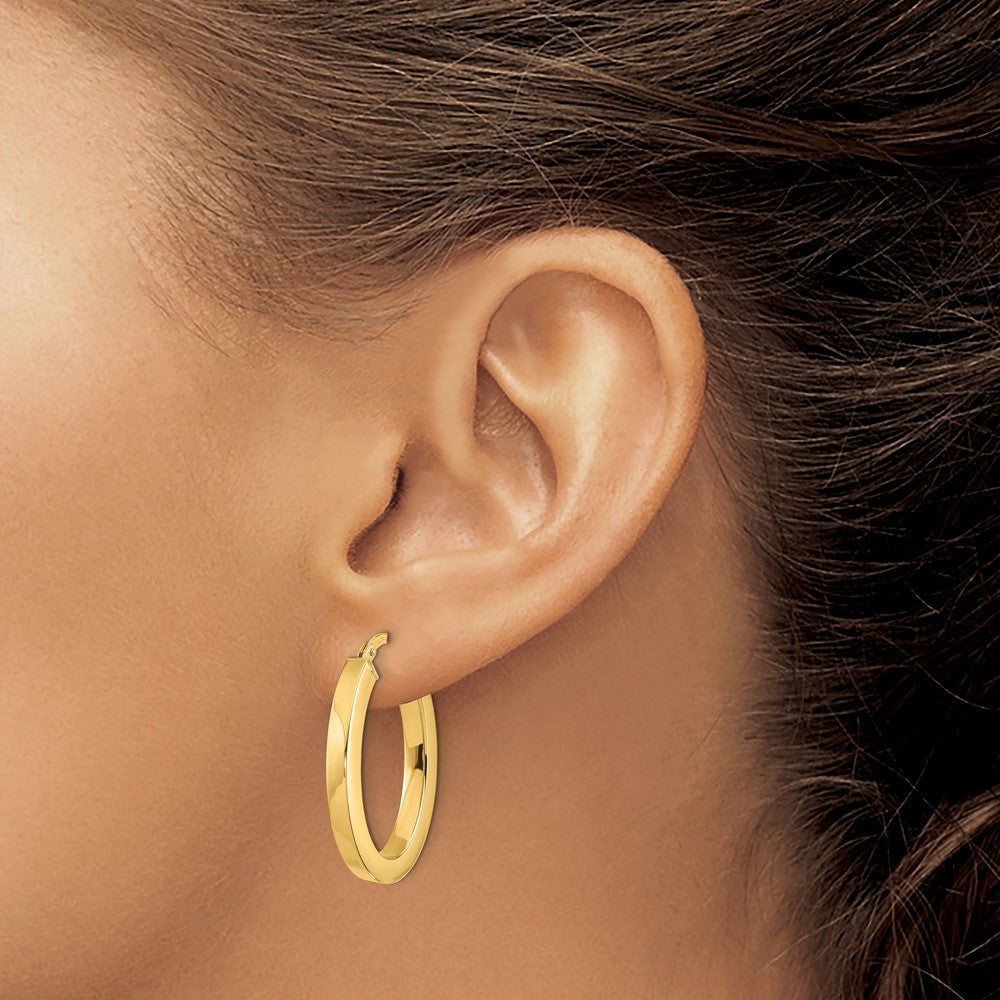 14K Yellow Gold Polished Square Tube Oval Hoop Earrings